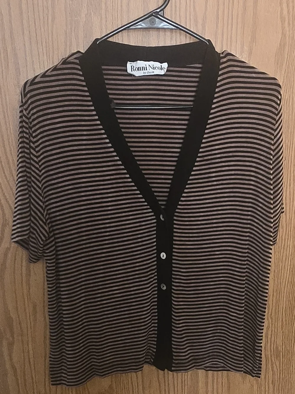 Ronni Nicole Striped Short Sleeve Cardigan - Brown & Black - Picture 1 of 4